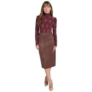 Tommy Hilfiger Women's Faux-Suede Pencil Skirt Size 16 Brown MSRP $99